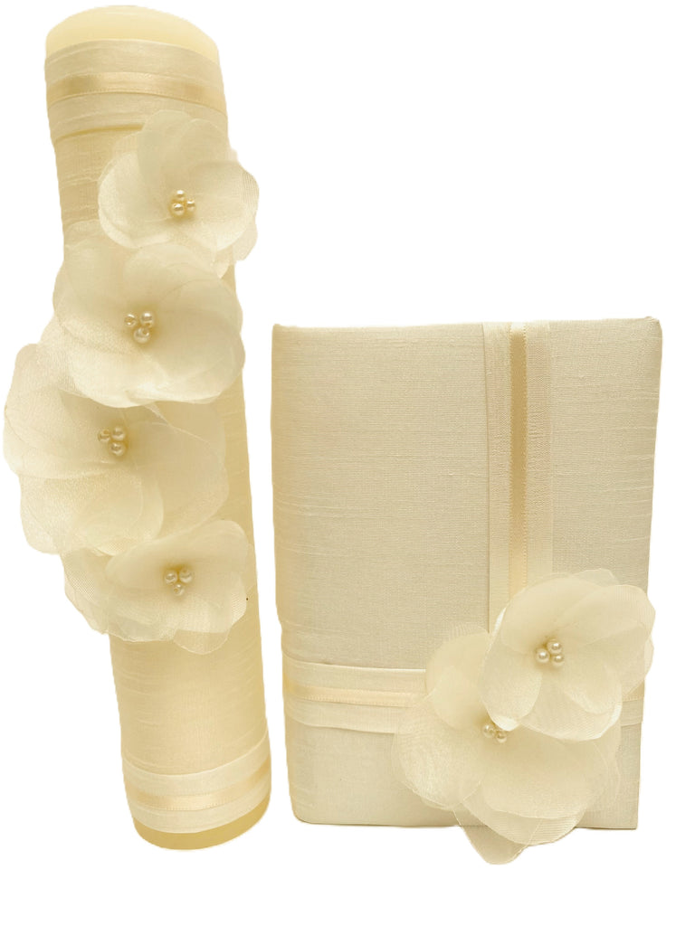 Juego de comunión flores de organza y listón