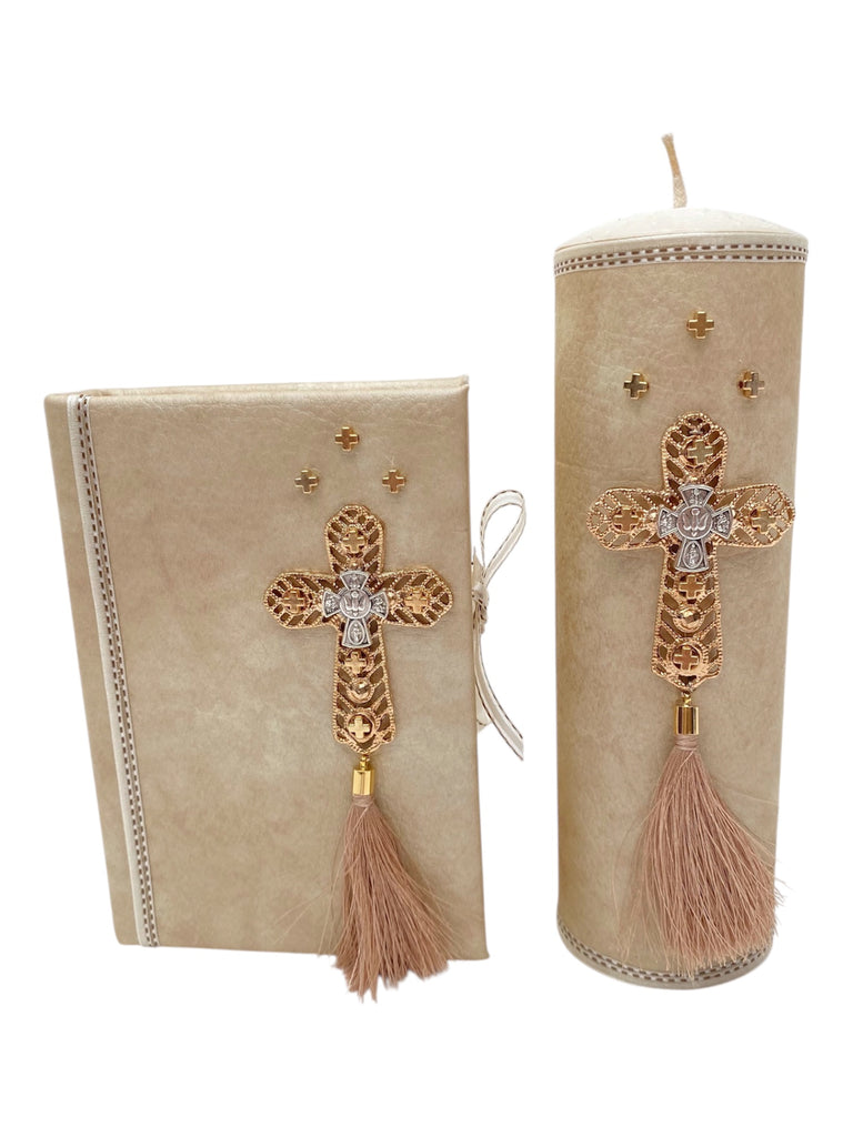 Juego de comunión forrado con cruz y motitas