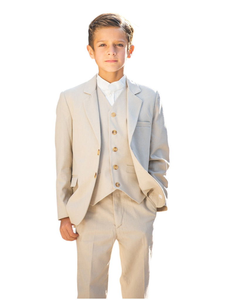 Traje de niño con chaleco de lino