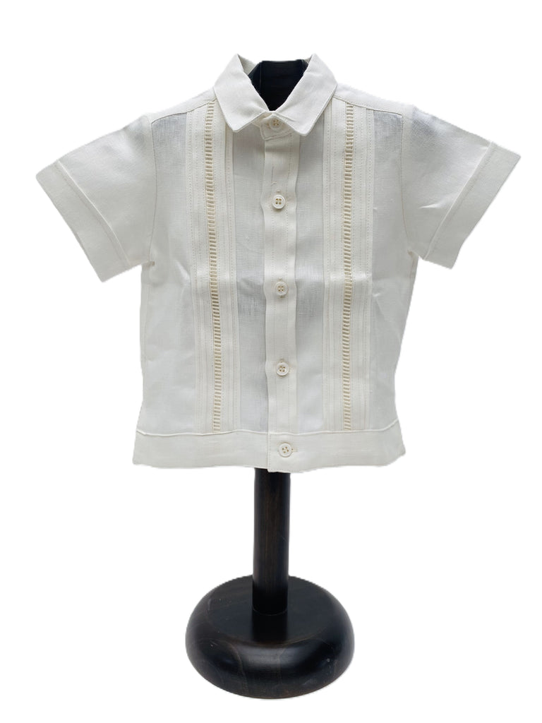 Camisa con entredos manga corta cuello sport