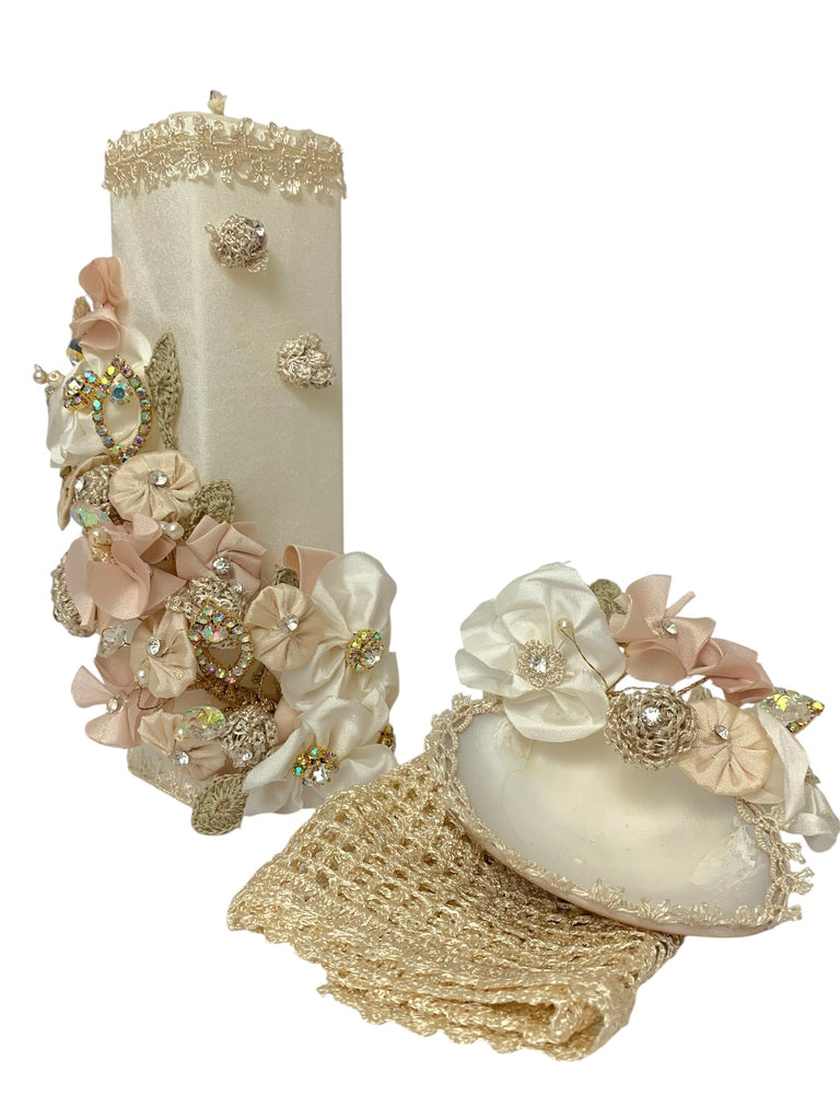 Set de vela cuadrada flor tejida