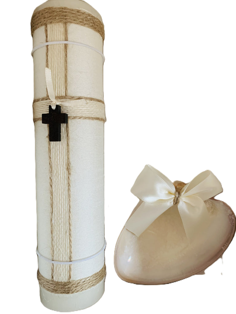 Juego de bautizo cruz de madera