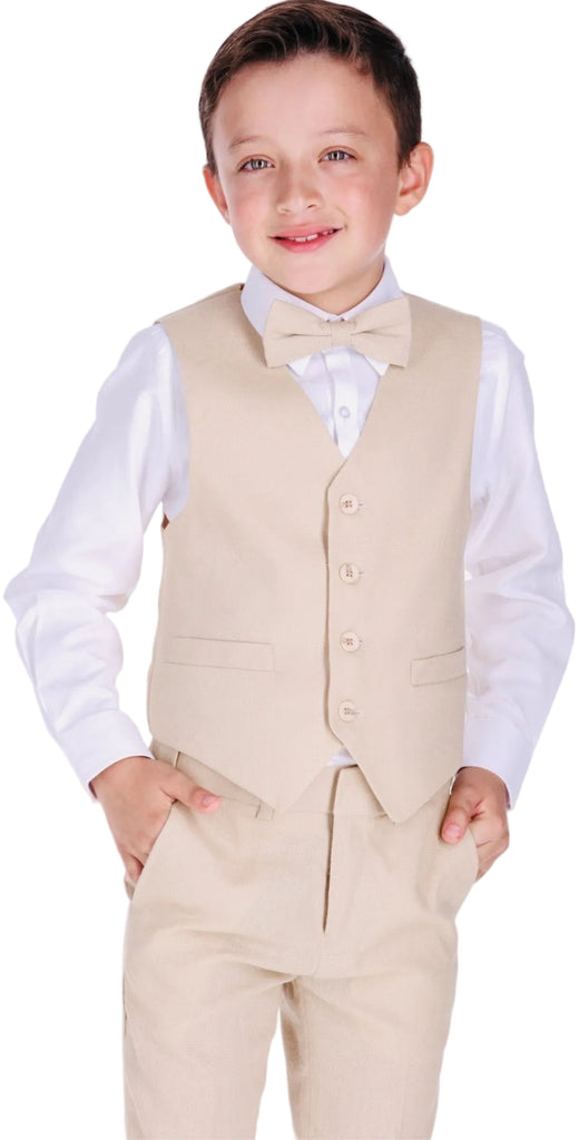 Conjunto de lino chaleco, pantalón camisa y moño
