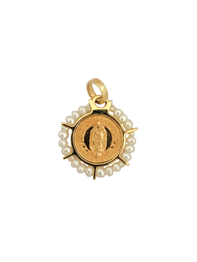 Medalla Virgen redonda perlas