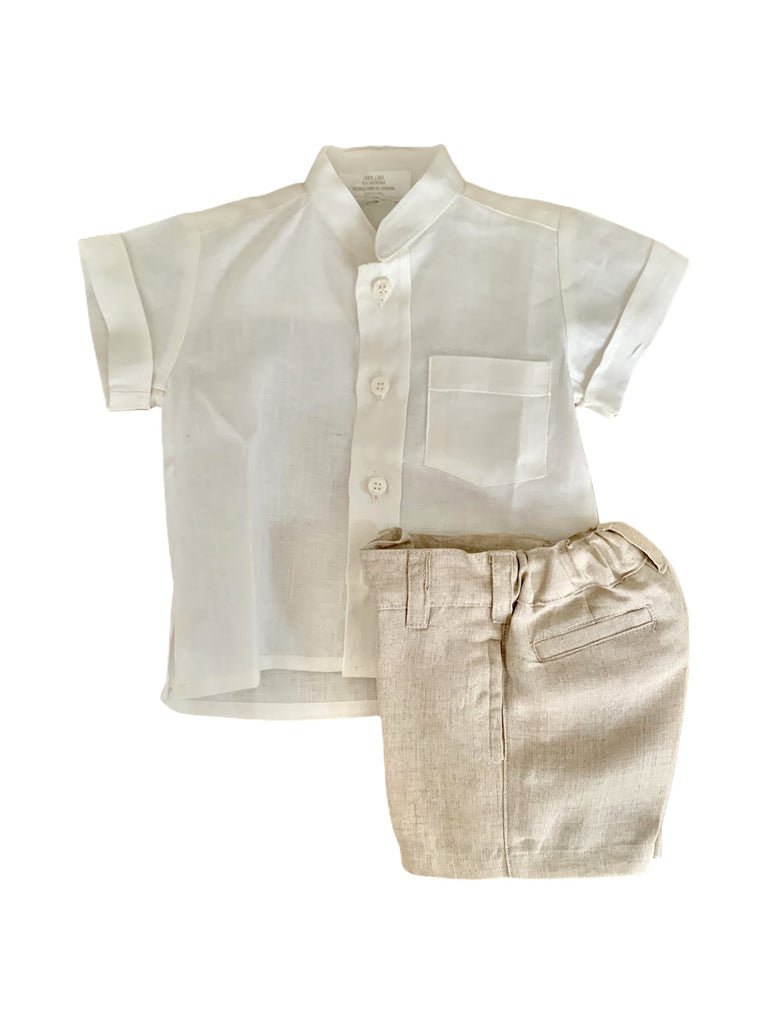 Conjunto guayabera mao bolsito bermuda bolsas