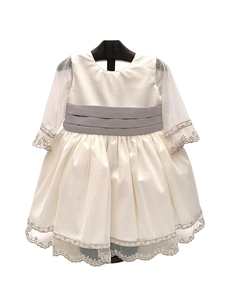 Vestido lino con tul manga 3/4