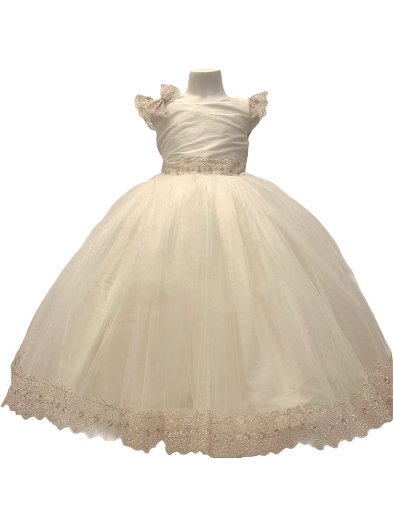 Vestido menina falda tul bies bordado escote en V