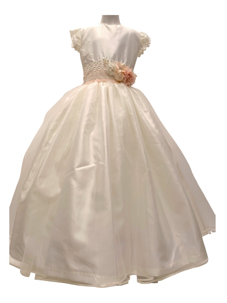 Vestido comunión cinto tira bordada falda bies
