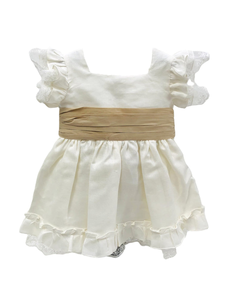 Vestido de lino manga olán con banda