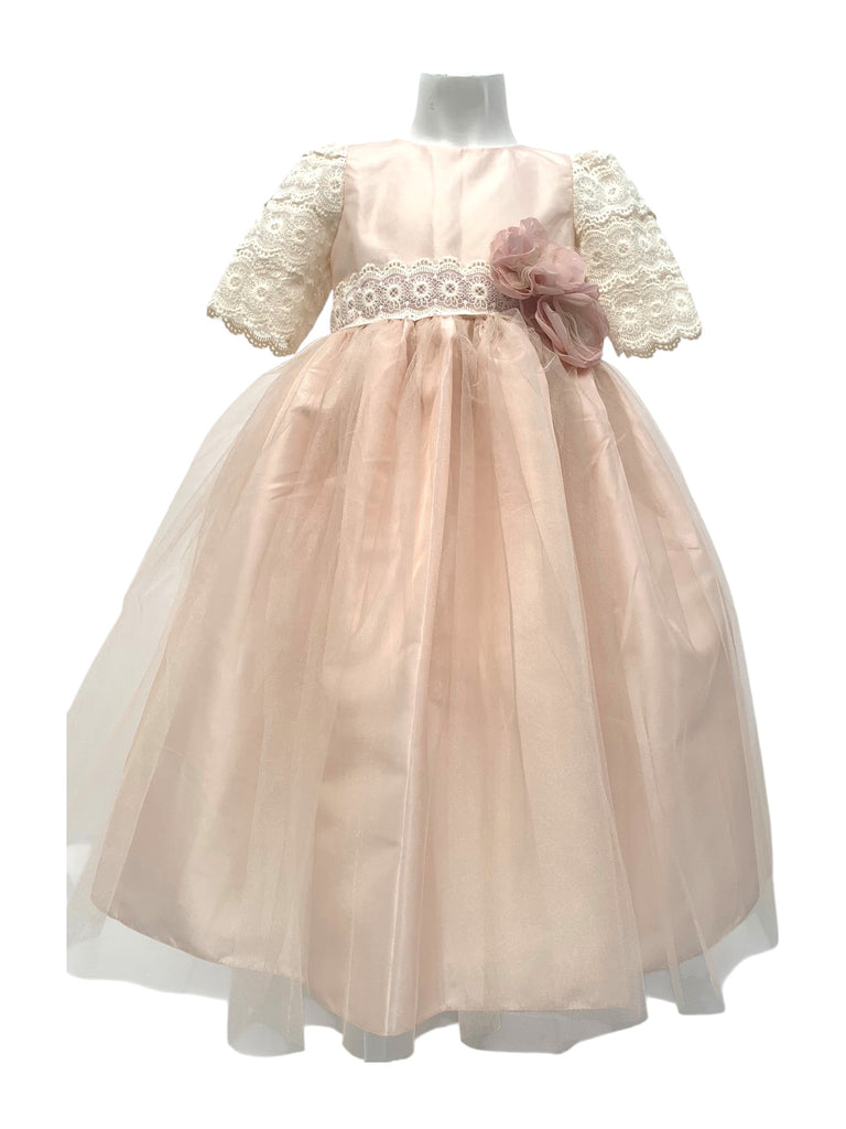 Vestido tira bordada manga 3/4