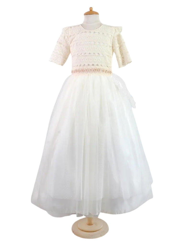 Vestido comunión falda tul mesh lisa