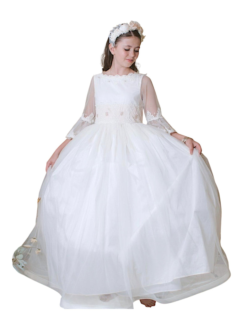 Vestido comunión manga 3/4 bordado suave