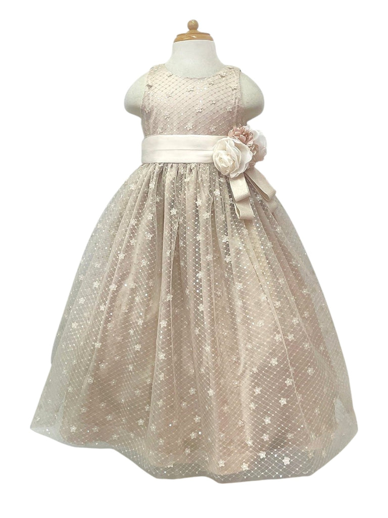 Vestido satín bordado aplicaciones peto y falda