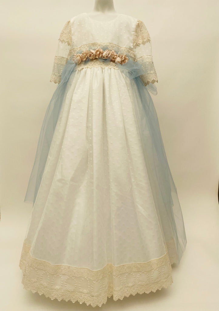 Vestido comunión tul puntos y tira bordada