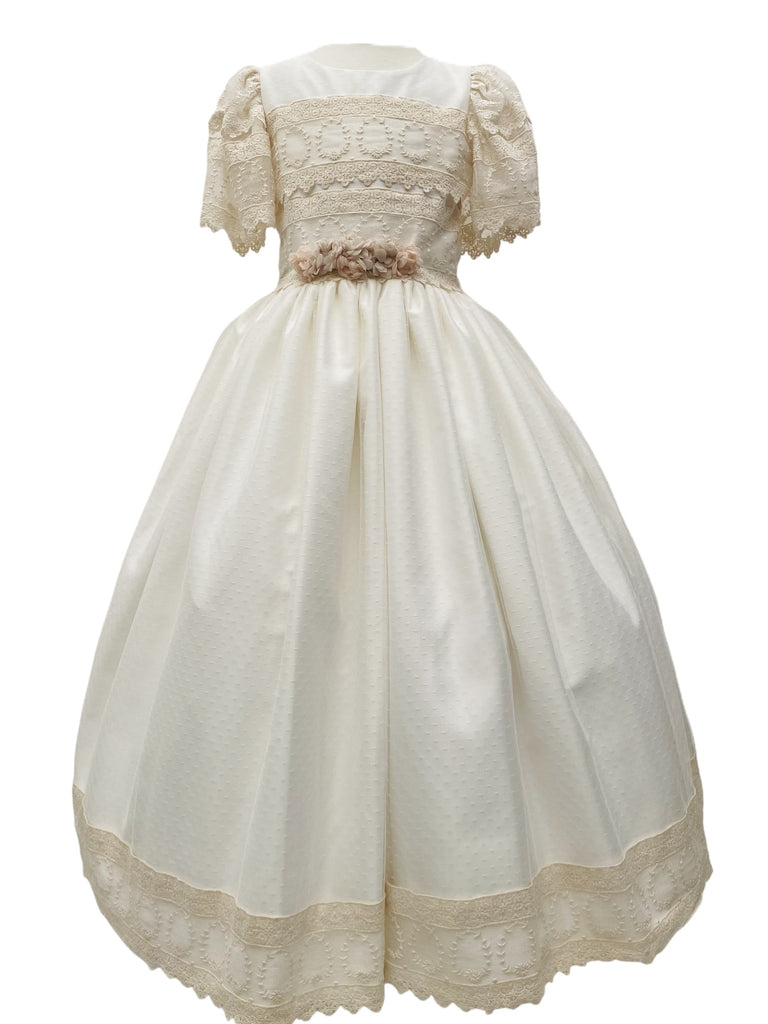 Vestido comunión una falda peto y manga guipiure