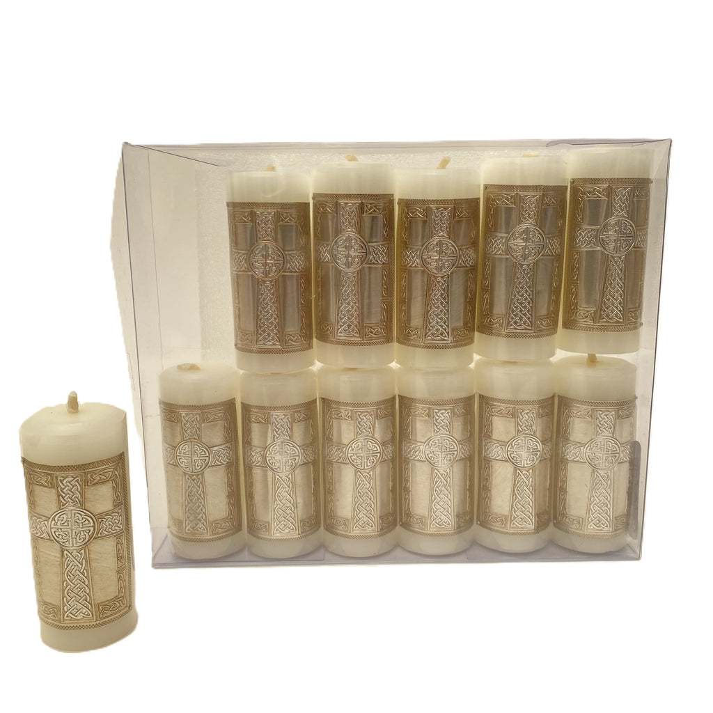 Velas individuales material repujado cruz