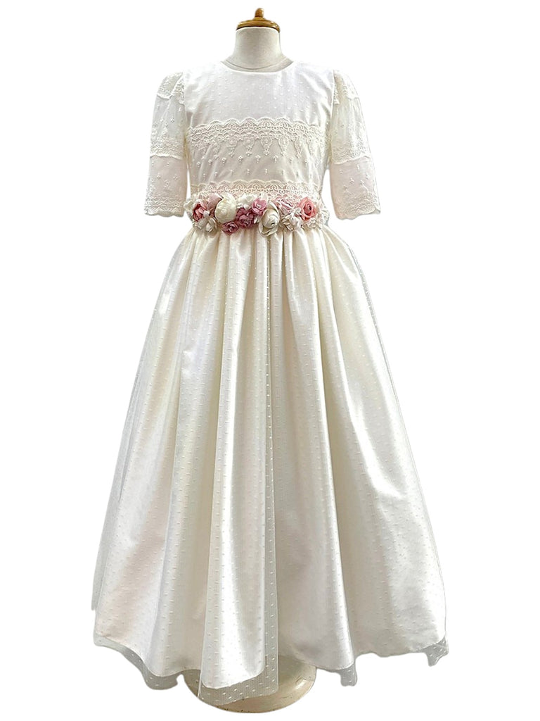 Vestido comunión tul puntos tira bordada