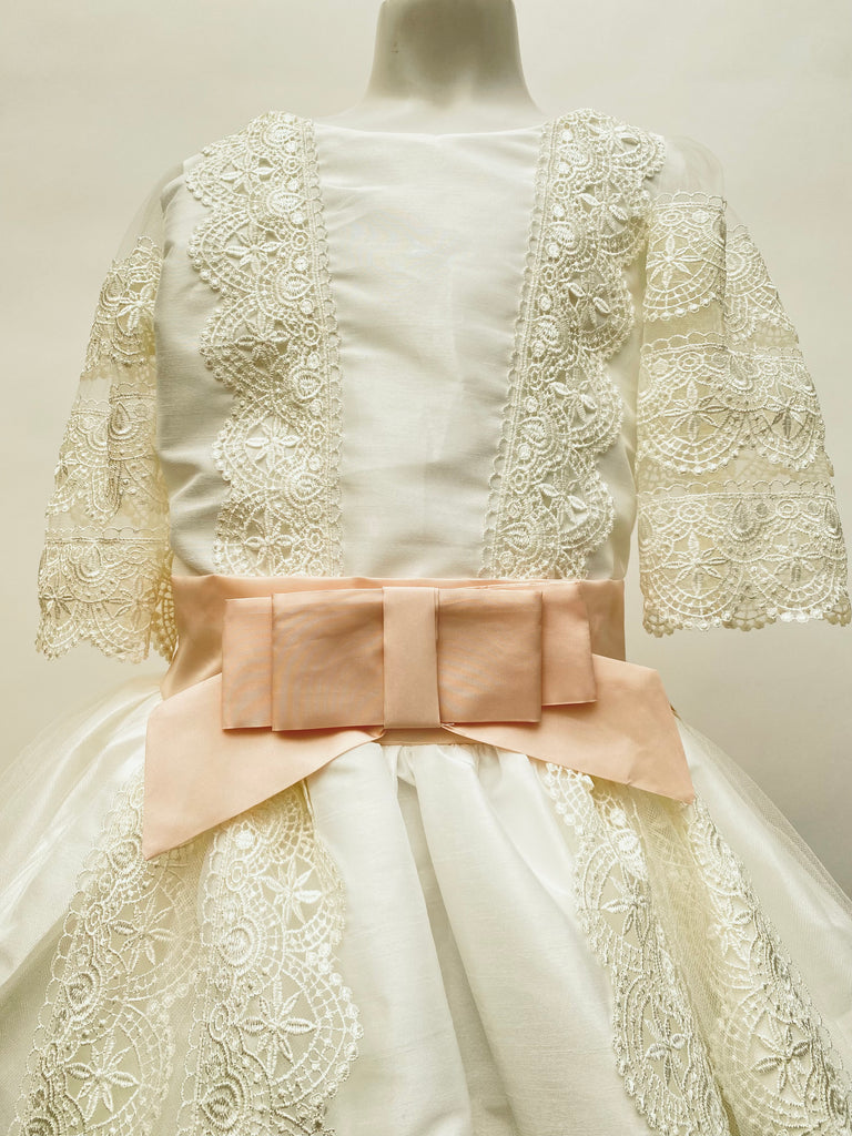 Vestido comunión tira bordada manga 3/4