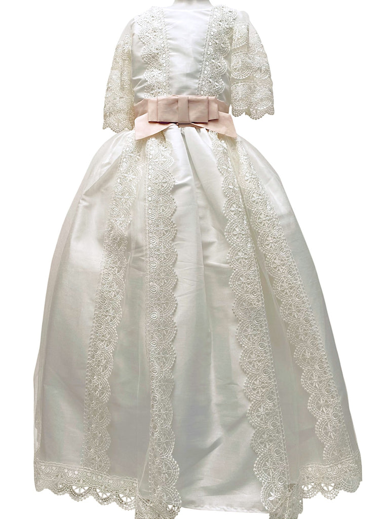 Vestido comunión tira bordada manga 3/4