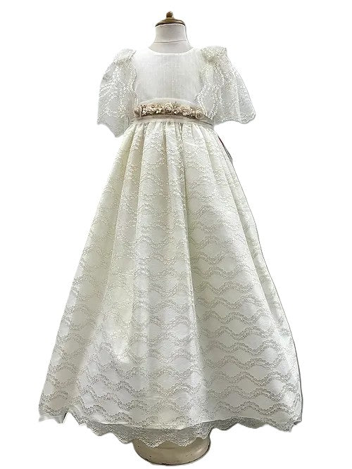 Vestido de comunión falda tul plisado de encaje