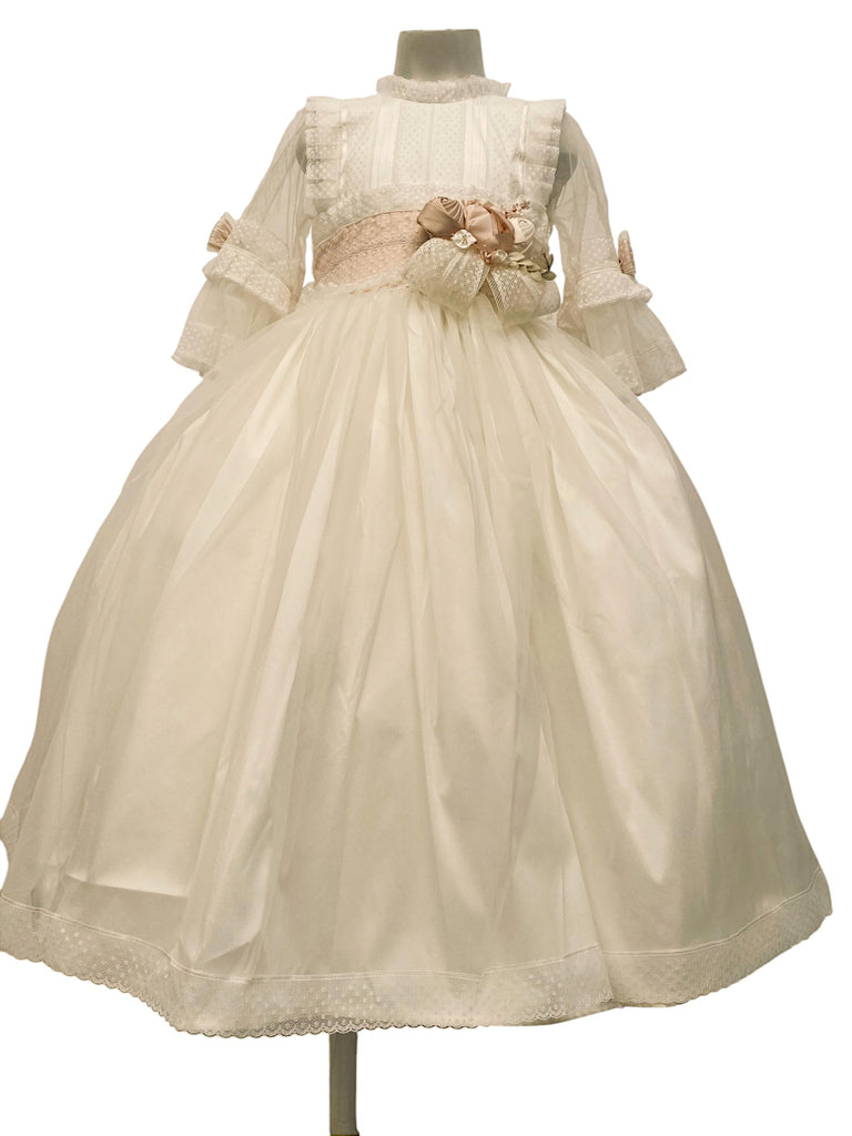 Vestido menina manga 3/4 tira de encaje