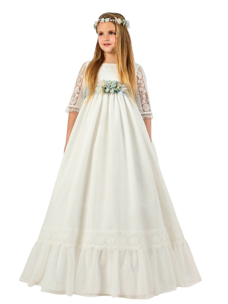 Vestido español falda tul topo cuerpo bordado