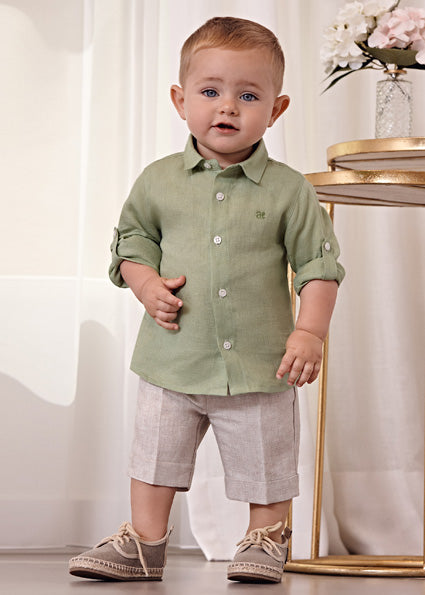 Conjunto camisa manga larga bermuda de lino – Bámbola Moda Infantil