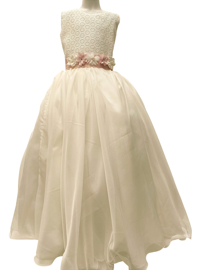Vestido comunión peto bordado sin manga falda organza
