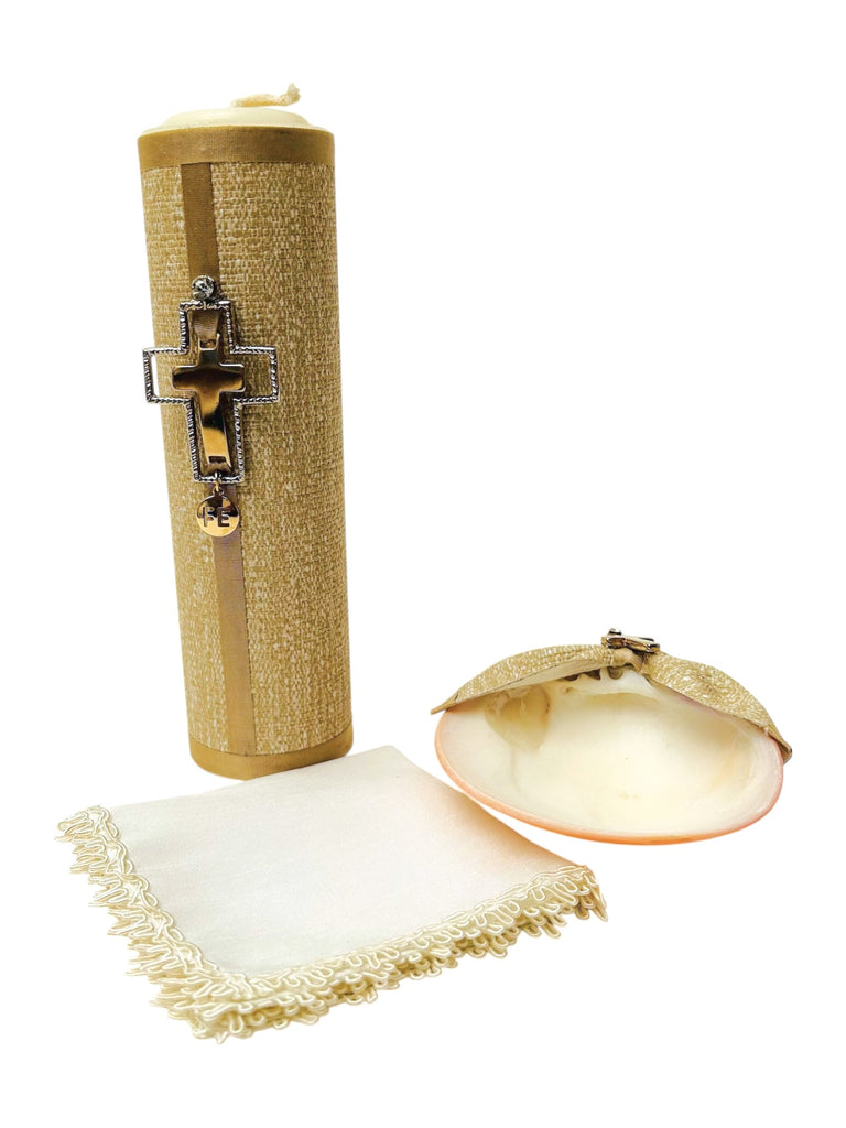 Juego de bautizo vela forrada Fe