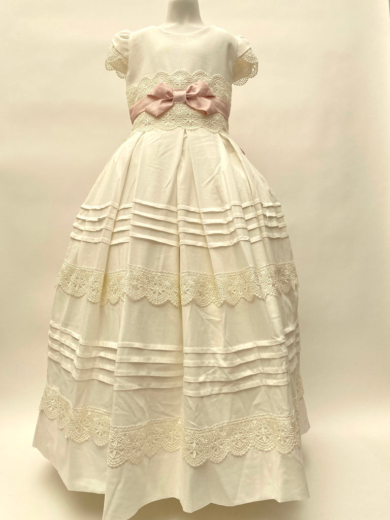 Vestido comunión de lino con tira bordada