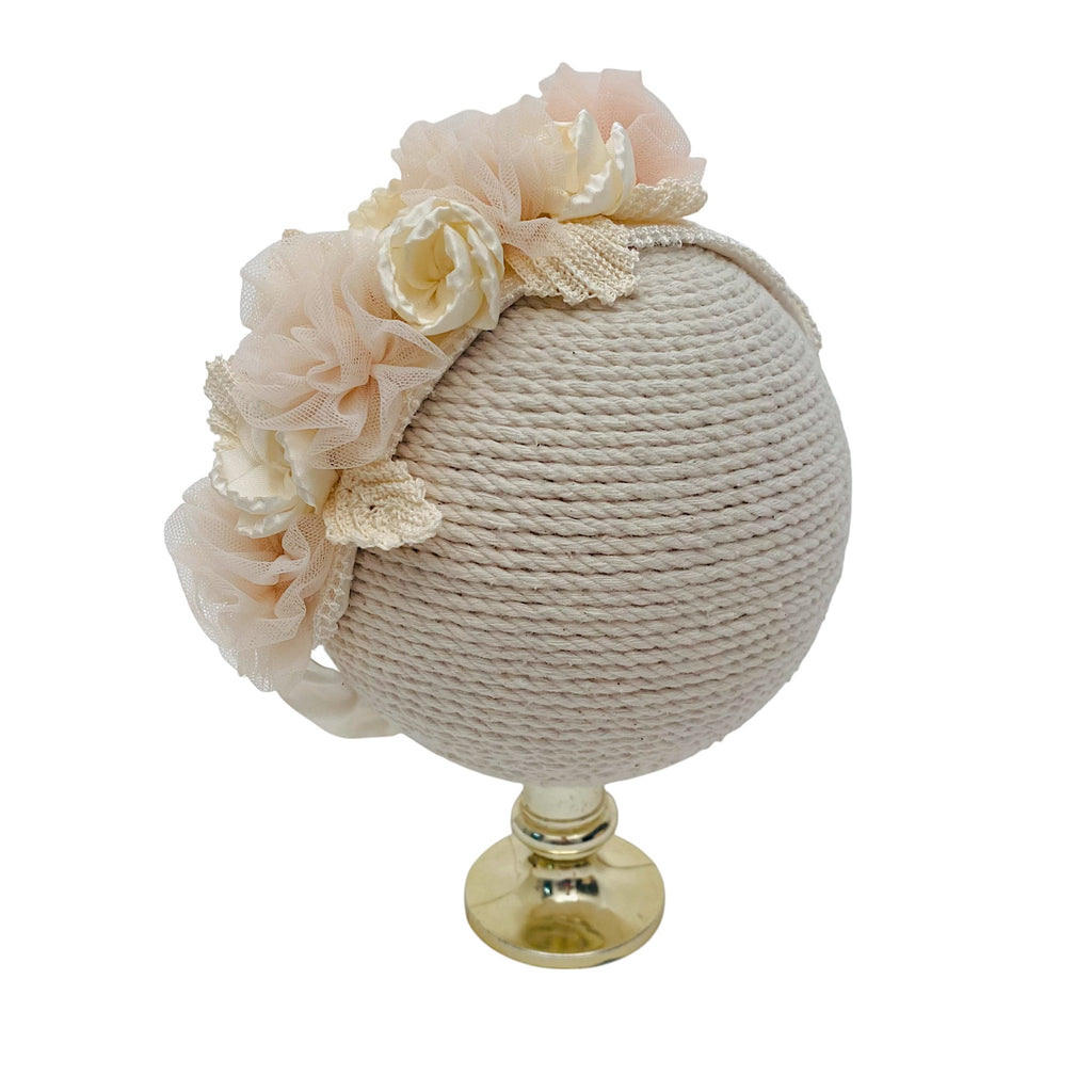 Tiara doble flores de tul y bordado