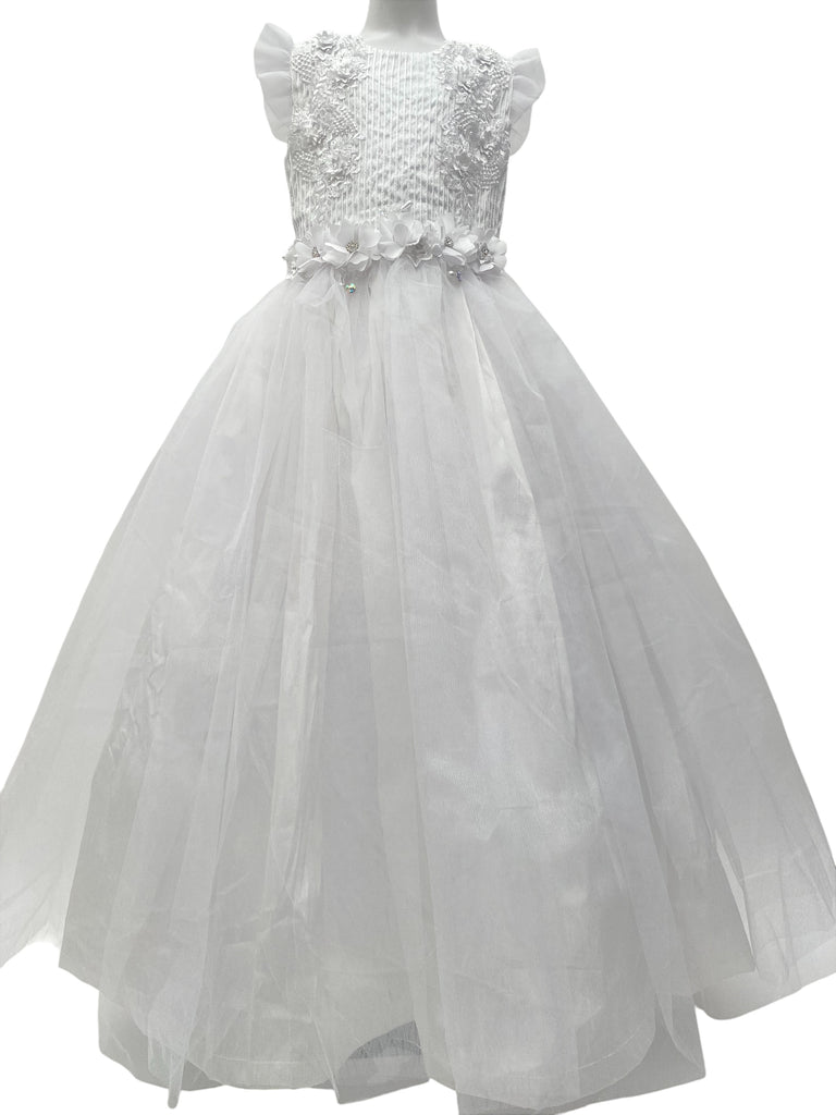 Vestido comunión peto lineal con flores en costados