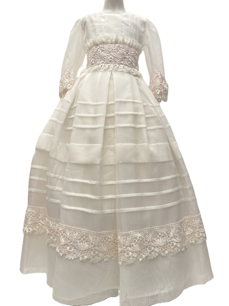 Vestido comunión de organza manga 3/4 bordado