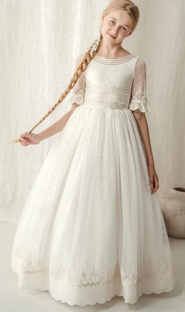 Vestido español manga 3/4 punteado y tira bordada