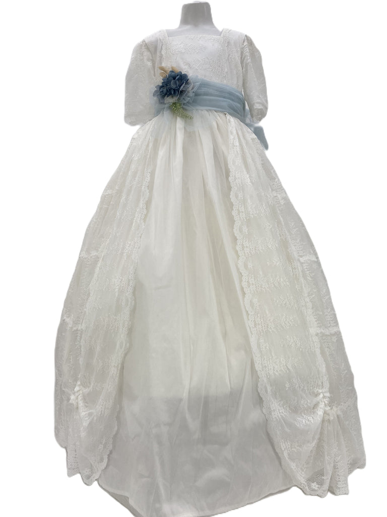 Vestido comunión manga 3/4 encaje y tul