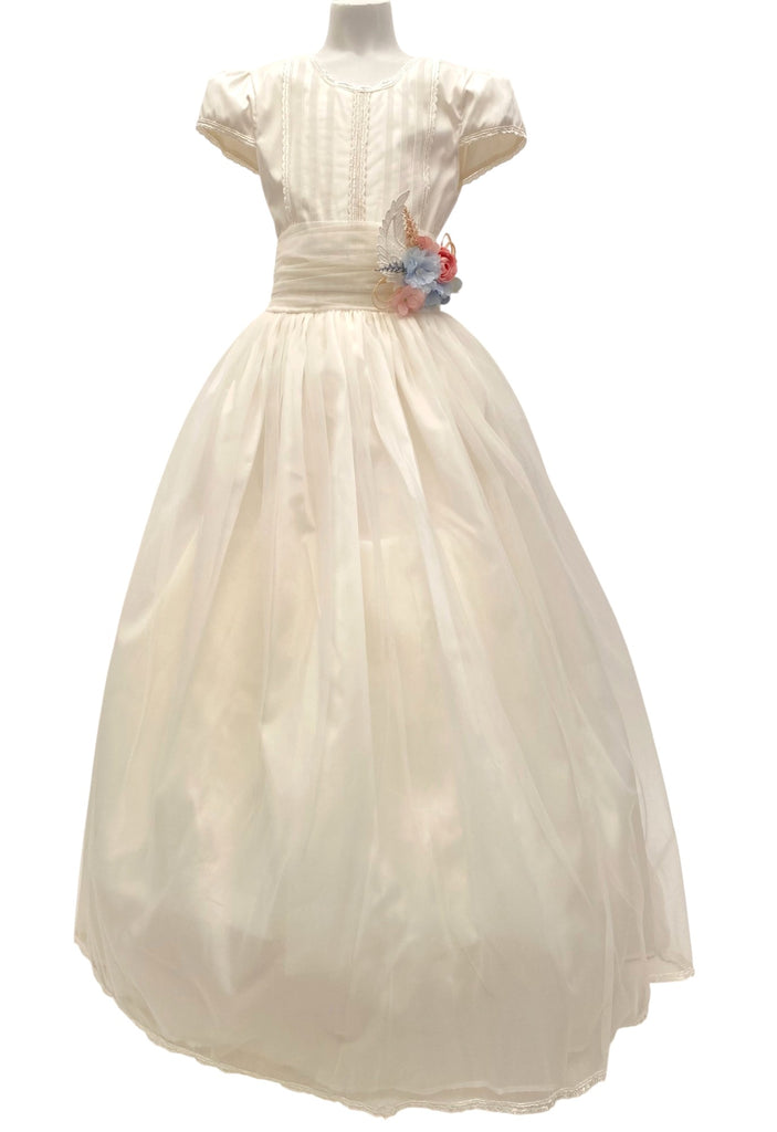 Vestido comunión organza peto plisado y tira bordada