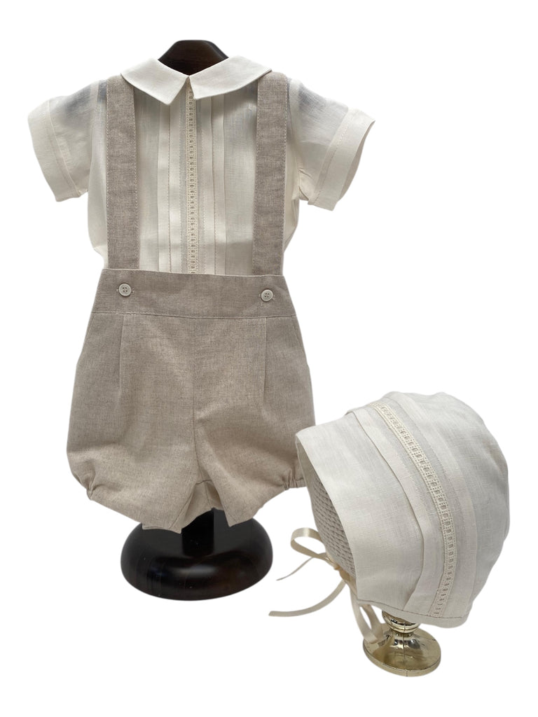 Ropón conjunto de lino camisa con entredos y gorro