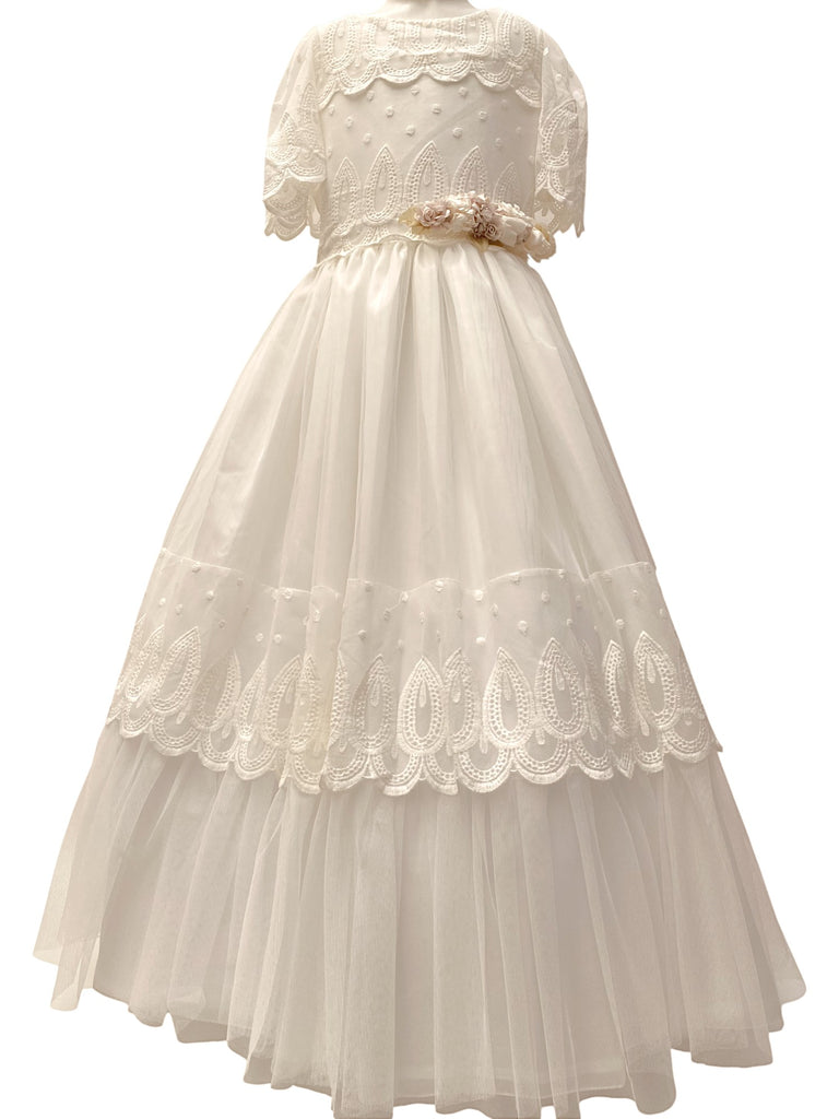Vestido comunión plisado peto guipiure