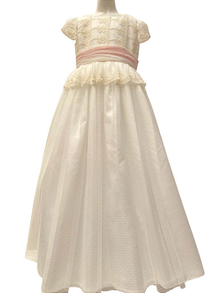 Vestido comunión banda y moño punteado