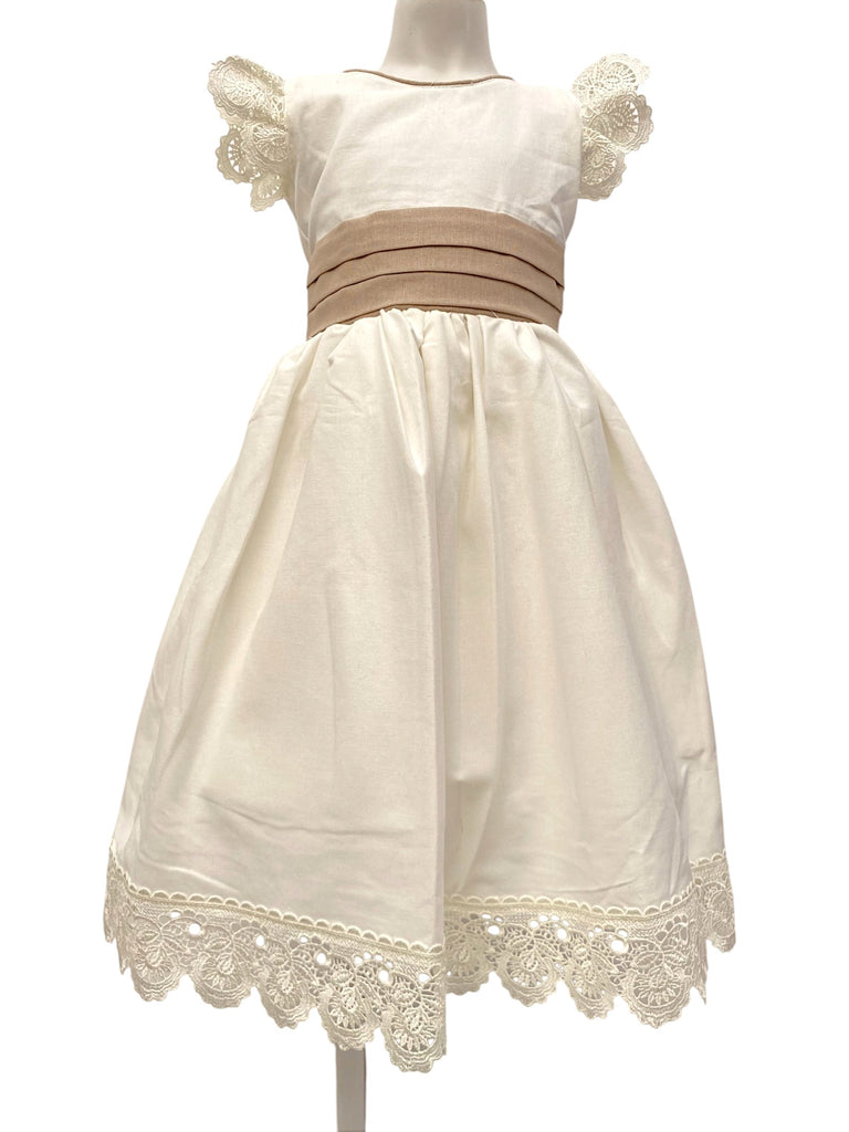 Vestido menina de lino con encaje en filos