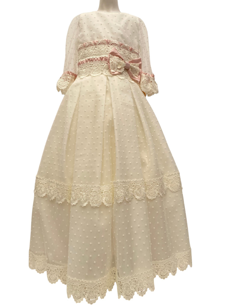 Vestido comunión moño sin brillos tul puntos