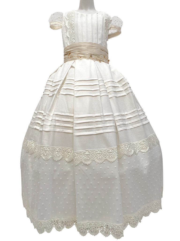 Vestido comunión de lino con guía en cintura