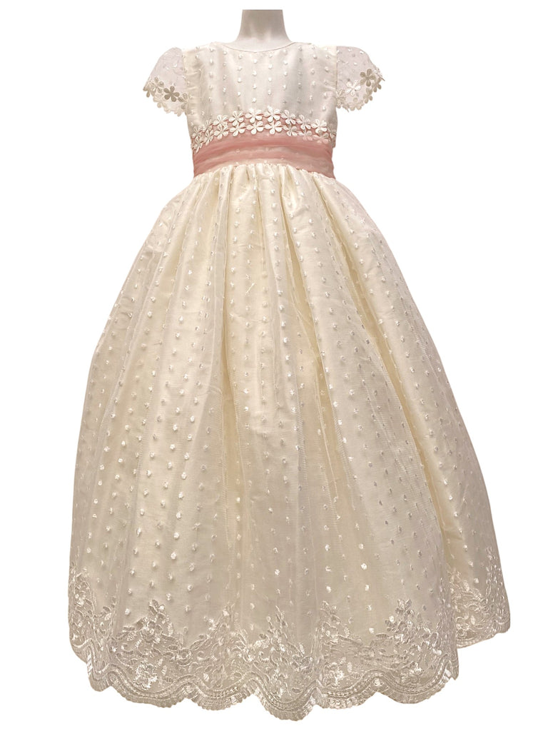 Vestido de comunión tul de puntos sin adorno bordado