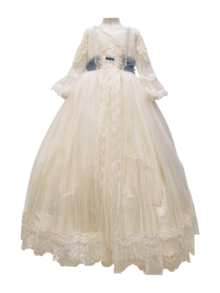Vestido comunión manga larga tira de encaje