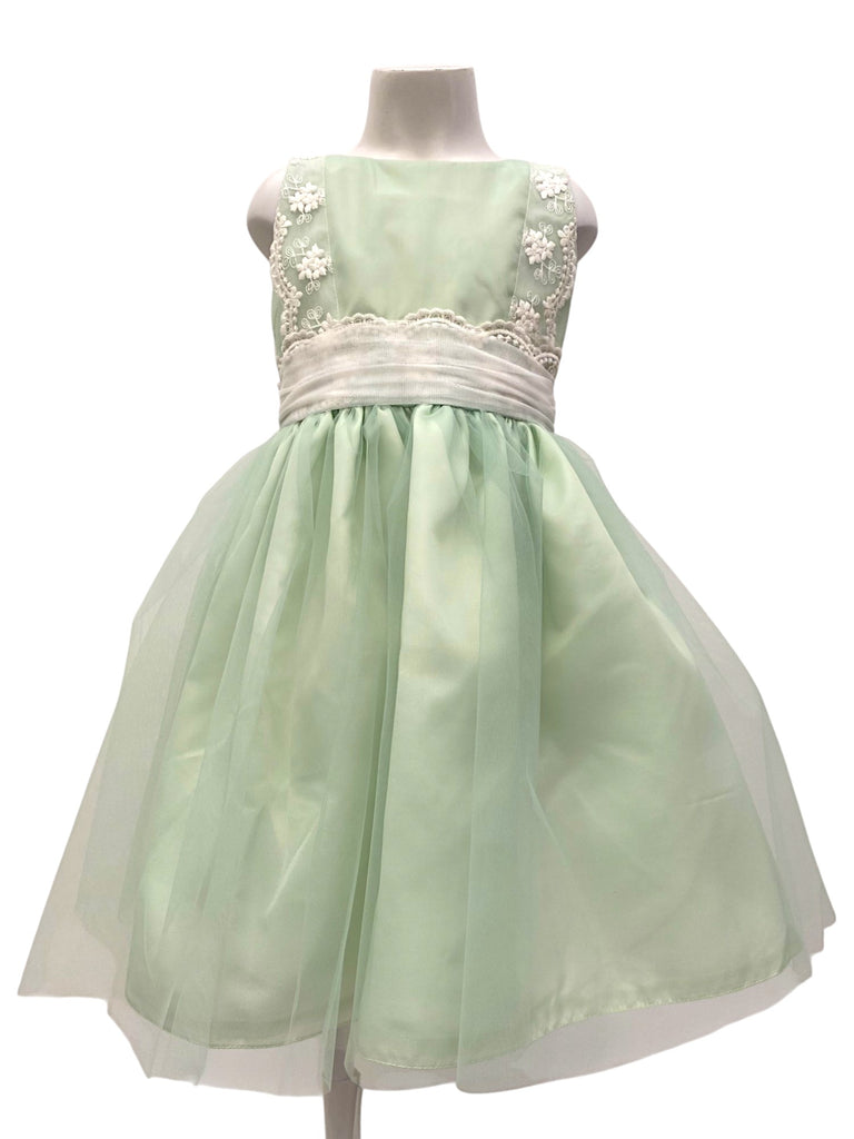 Vestido corto de tul con tira bordada en peto sin manga
