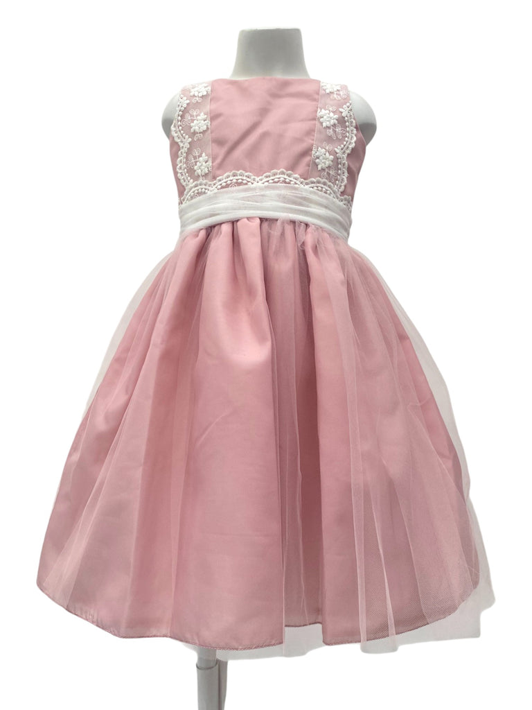 Vestido corto de tul con tira bordada en peto sin manga