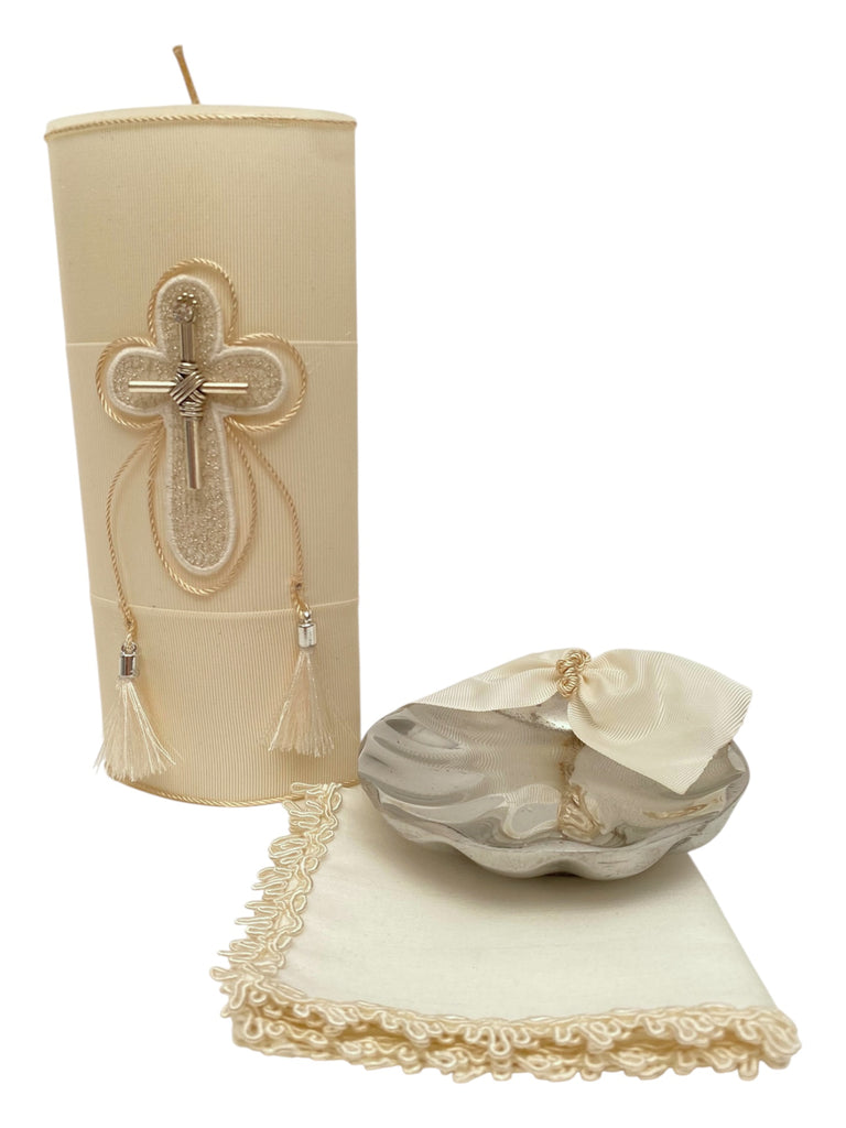 Juego bautizo con concha pewter forrado