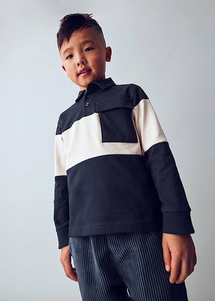 Polo manga larga color block