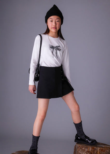 Conjunto falda short con blusa lazo