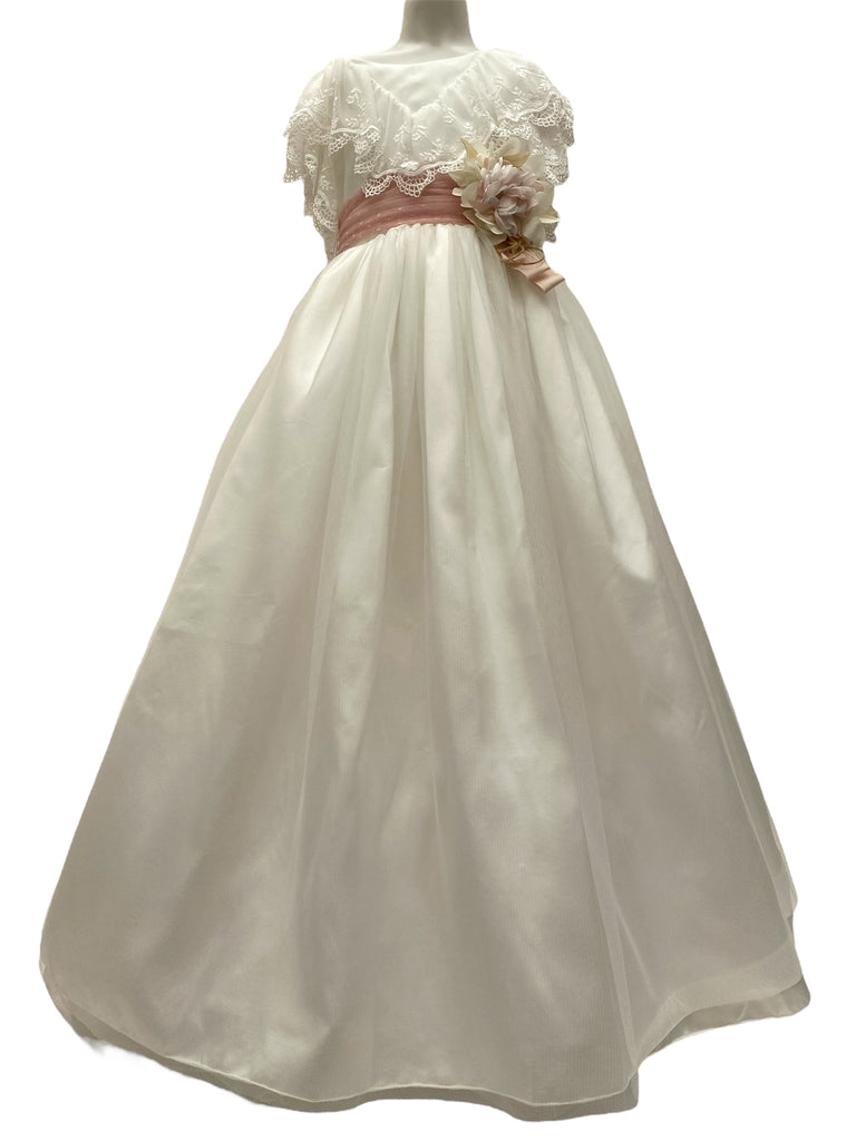 Vestido comunión de tafeta peto de tira bordada